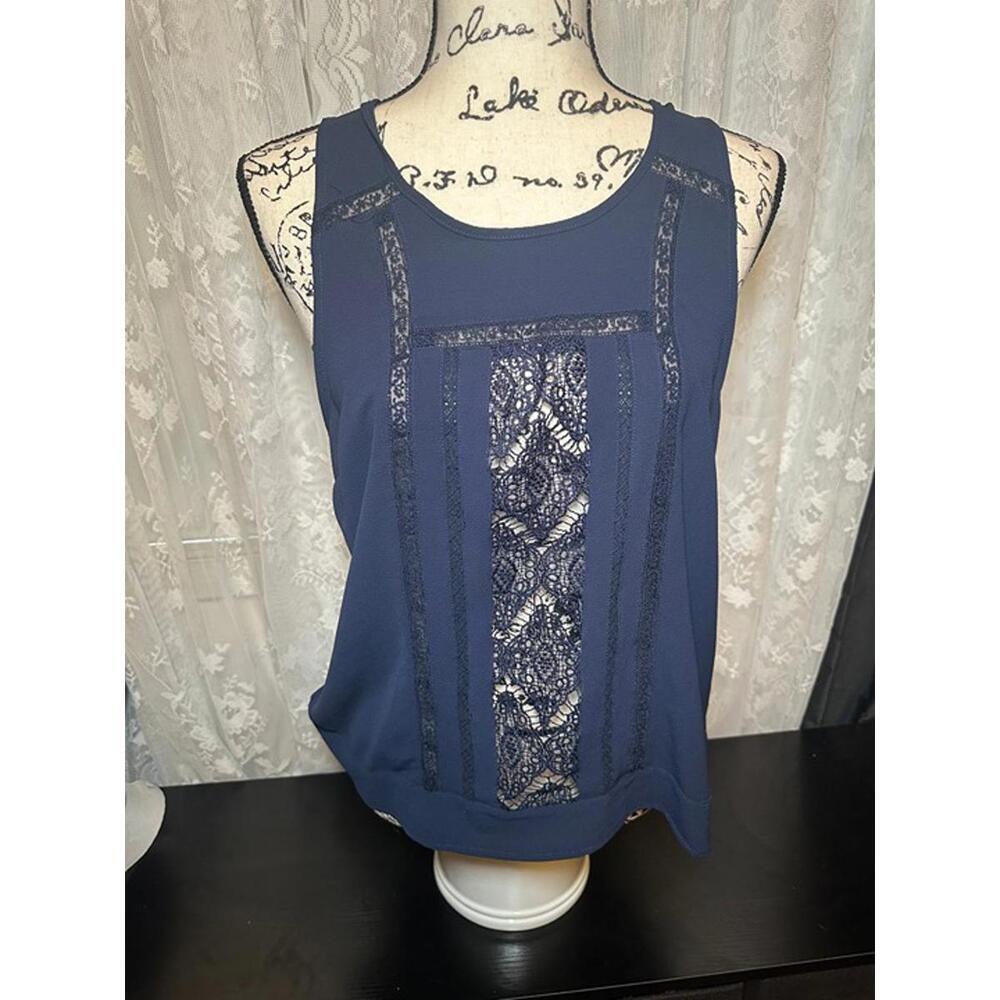 Navy Blue Sleeveless Lace Panel Blouse – Size M